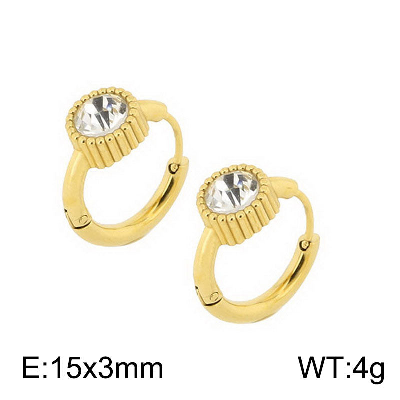 1 Pair Simple Style Oval Butterfly Rectangle Plating Inlay Titanium Steel Zircon 18K Gold Plated Hoop Earrings