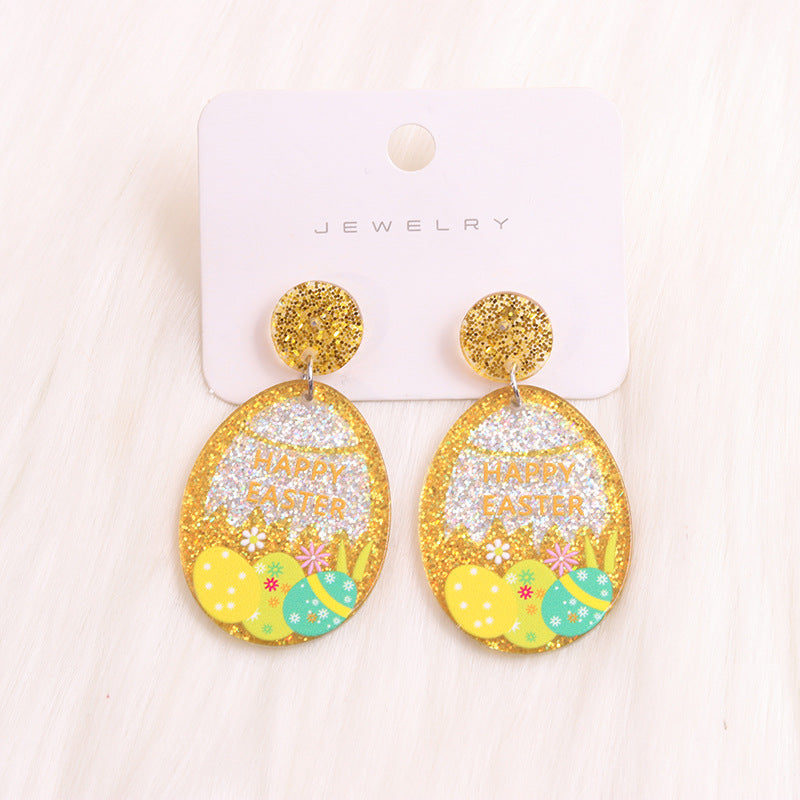 1 Pair Cute Egg Printing Arylic Drop Earrings