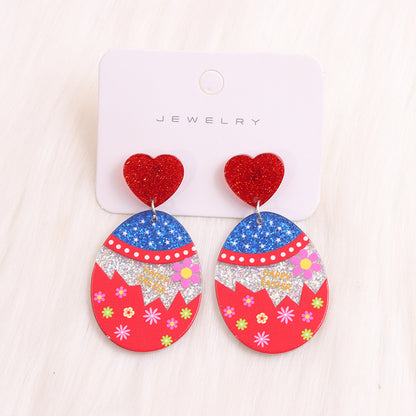 1 Pair Cute Egg Printing Arylic Drop Earrings