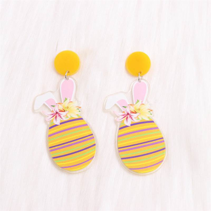 1 Pair Cartoon Style Cute Animal Egg Printing Arylic Drop Earrings