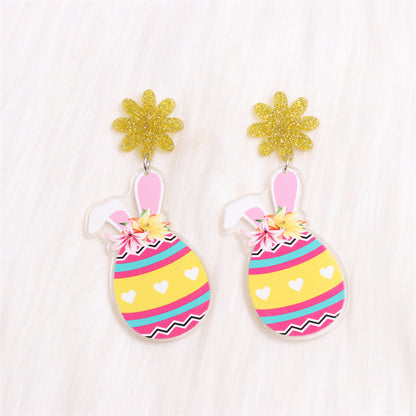 1 Pair Cartoon Style Cute Animal Egg Printing Arylic Drop Earrings