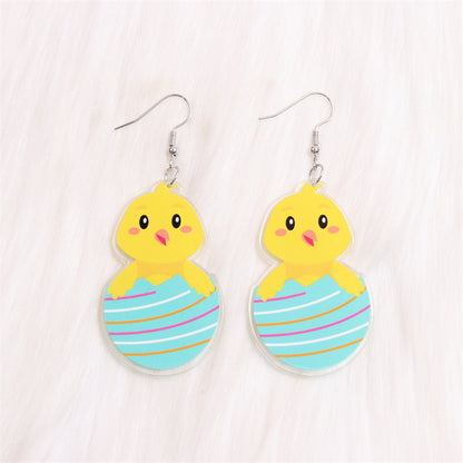 1 Pair Cartoon Style Cute Animal Egg Printing Arylic Drop Earrings