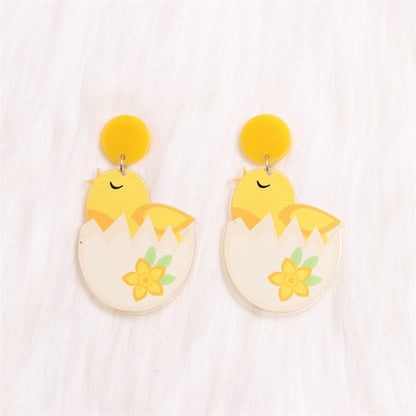 1 Pair Cartoon Style Cute Animal Egg Printing Arylic Drop Earrings