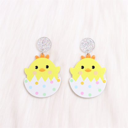 1 Pair Cartoon Style Cute Animal Egg Printing Arylic Drop Earrings