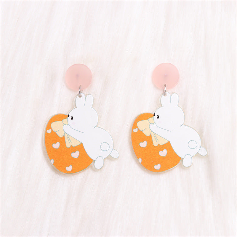 1 Pair Cartoon Style Cute Animal Egg Printing Arylic Drop Earrings