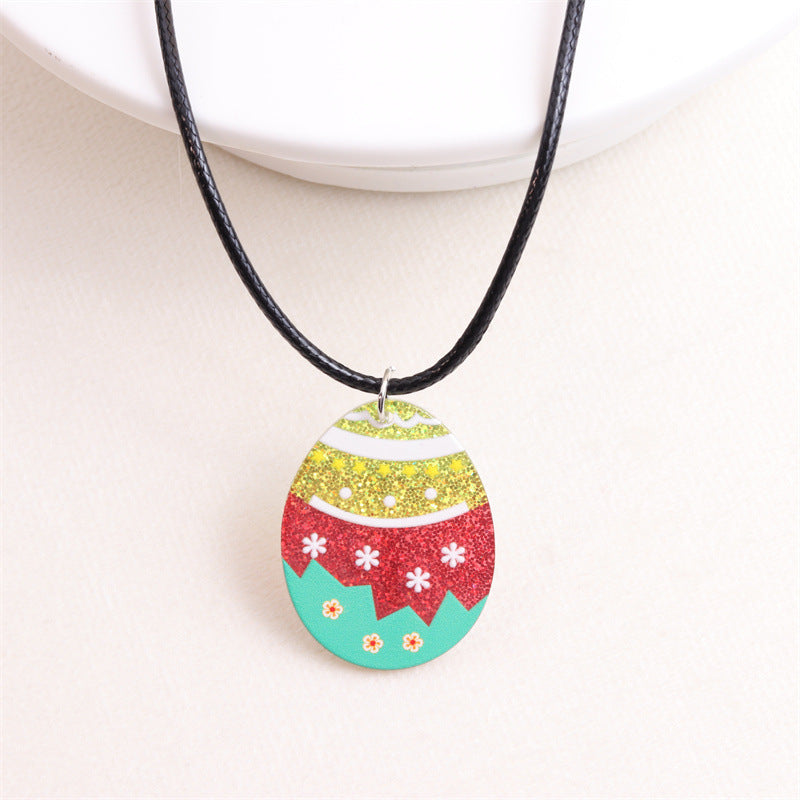 Cute Egg Arylic Leather Rope Printing Easter Unisex Pendant Necklace