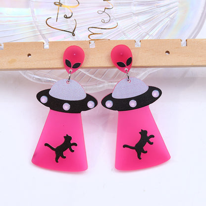 1 Pair Cute Spaceship Printing Arylic Drop Earrings