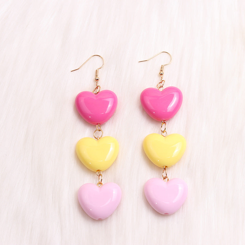 1 Pair Casual Sweet Heart Shape Patchwork Arylic Drop Earrings