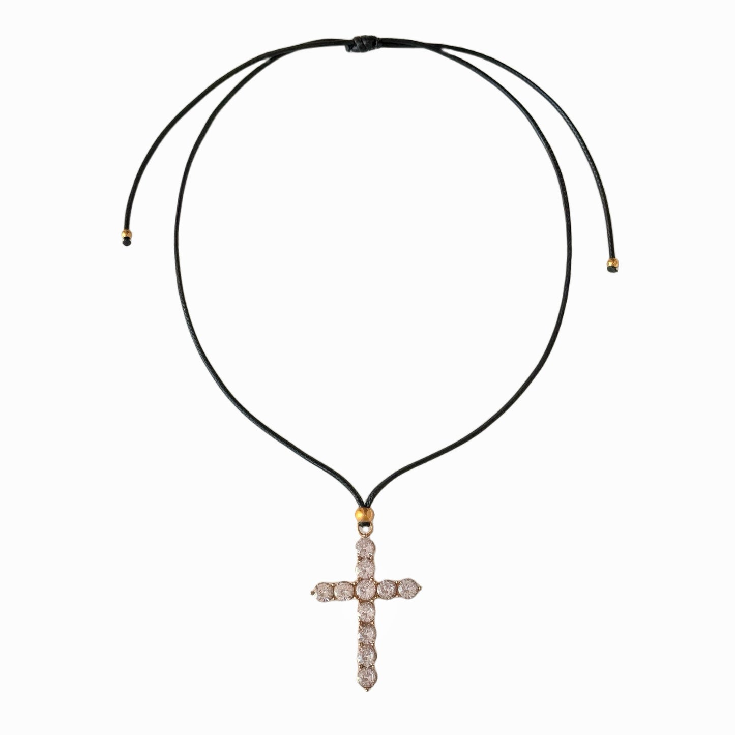 Leather Rope Titanium Steel Retro Cross Plating Inlay Zircon Pendant Necklace