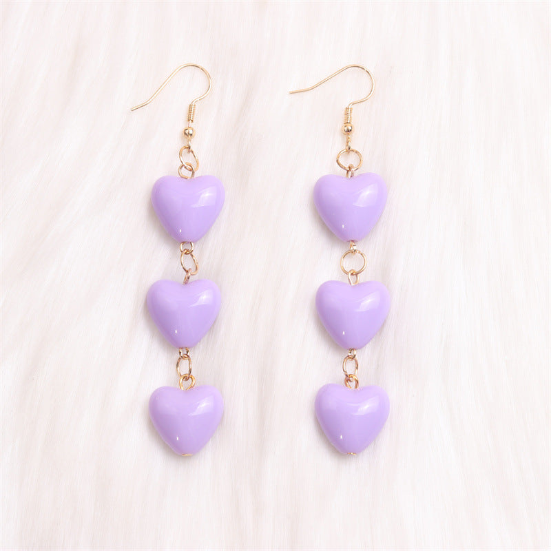 1 Pair Sweet Simple Style Heart Shape Spray Paint Arylic Drop Earrings