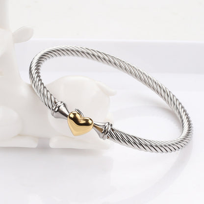 Titanium Steel Simple Style Heart Shape Plating Bangle