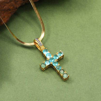 Titanium Steel Vintage Style Cross Plating Inlay Rhinestones Pendant Necklace