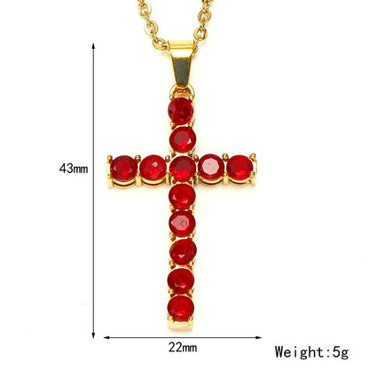 Titanium Steel Elegant Cross Plating Inlay Rhinestones Pendant Necklace