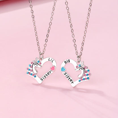 Cute Letter Heart Shape Alloy Inlay Rhinestones Kid'S Pendant Necklace