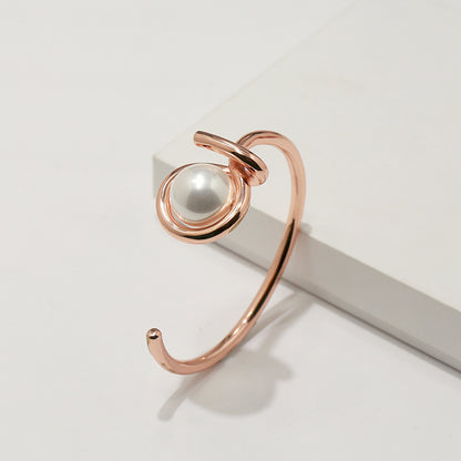 Copper 18K Gold Plated Commute C Shape Inlay Pearl Bangle