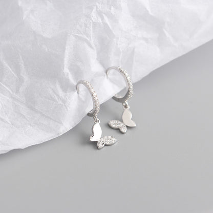 Yhe0238 S925 Sterling Silver Butterfly Pendant Diamond Design Earring Ear Buckle Silver Earrings