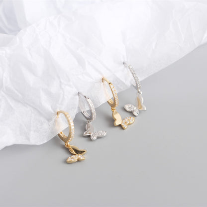 Yhe0238 S925 Sterling Silver Butterfly Pendant Diamond Design Earring Ear Buckle Silver Earrings