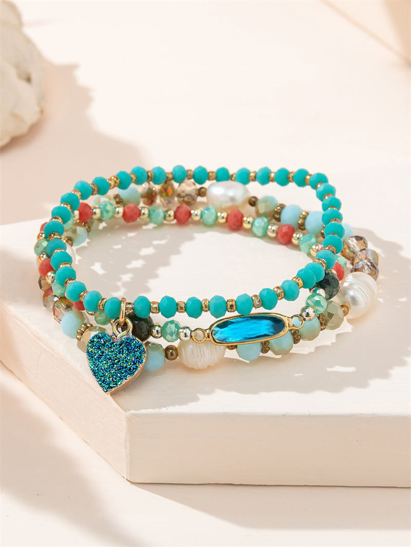 Casual Simple Style Star Leaves Heart Shape Artificial Crystal Beaded Layered Women'S Bracelets