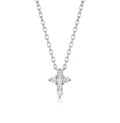 Sterling Silver White Gold Plated Elegant Vintage Style Simple Style Cross Plating Inlay Zircon Pendant Necklace