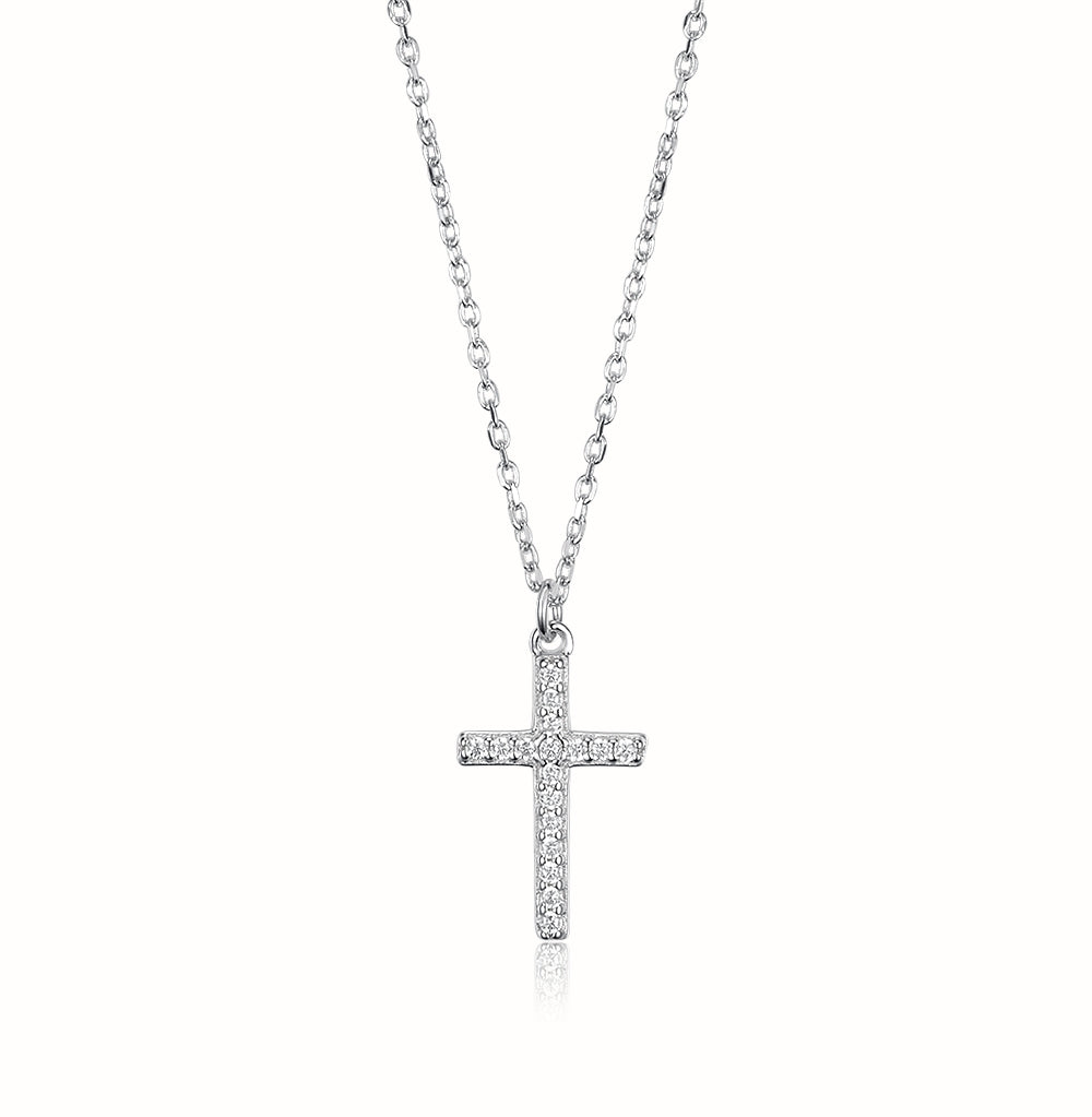 Sterling Silver White Gold Plated Elegant Vintage Style Simple Style Cross Plating Inlay Zircon Pendant Necklace