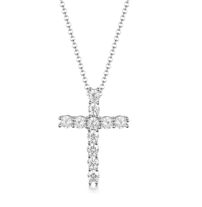 Sterling Silver White Gold Plated Elegant Vintage Style Simple Style Cross Plating Inlay Zircon Pendant Necklace