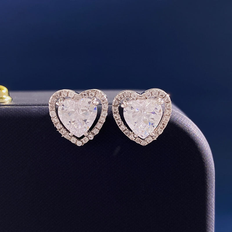 Copper 18K Gold Plated Commute Shiny Heart Shape Plating Inlay Zircon Earrings Necklace