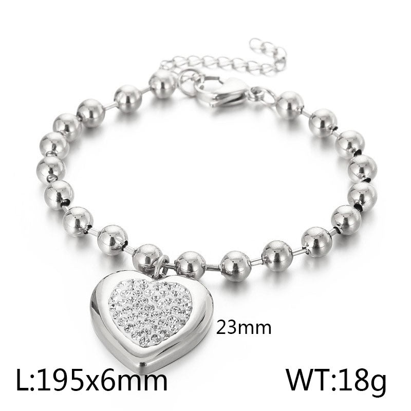 Titanium Steel Simple Style Heart Shape Inlay Rhinestones Jewelry Set