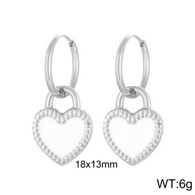 1 Pair Simple Style Heart Shape Plating Titanium Steel Drop Earrings