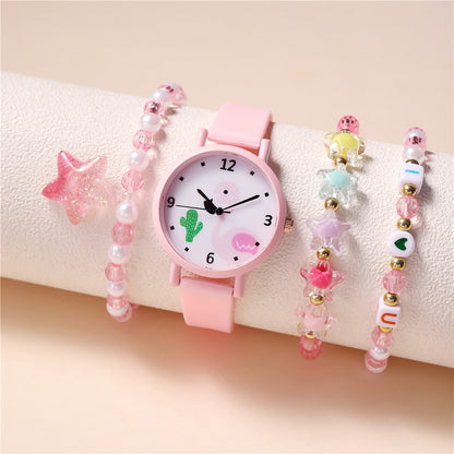 Cute Sweet Star Flamingo Heart Shape Buckle Quartz Kids Watches