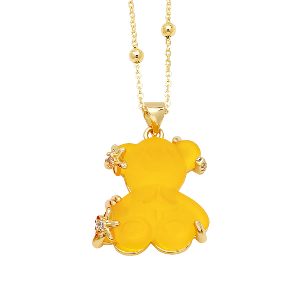 Copper Gold Plated Cute Simple Style Bear Inlay Resin Zircon Pendant Necklace