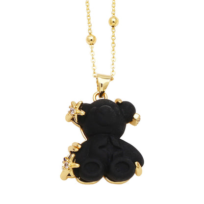 Copper Gold Plated Cute Simple Style Bear Inlay Resin Zircon Pendant Necklace