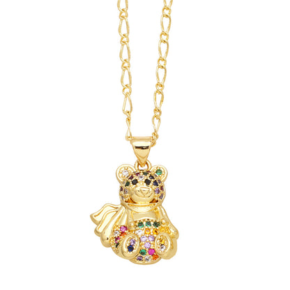 Copper Gold Plated Cute Simple Style Bear Inlay Zircon Pendant Necklace