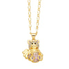 Copper Gold Plated Cute Simple Style Bear Inlay Zircon Pendant Necklace