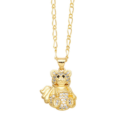 Copper Gold Plated Cute Simple Style Bear Inlay Zircon Pendant Necklace