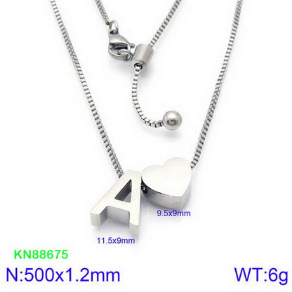 Stainless Steel Basic Letter Heart Shape Pendant Necklace