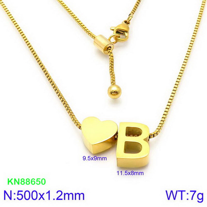 Stainless Steel Basic Letter Heart Shape Pendant Necklace