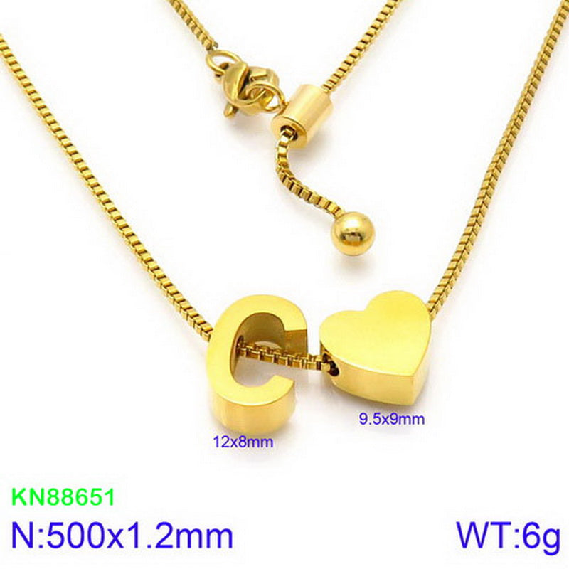 Stainless Steel Basic Letter Heart Shape Pendant Necklace