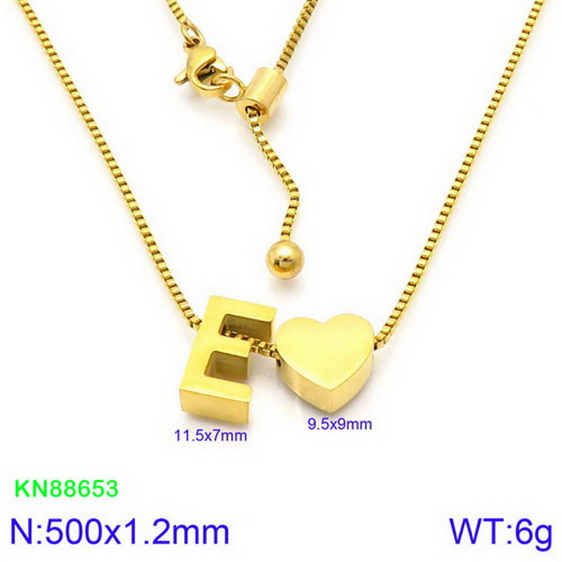 Stainless Steel Basic Letter Heart Shape Pendant Necklace