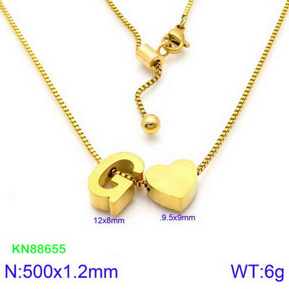 Stainless Steel Basic Letter Heart Shape Pendant Necklace