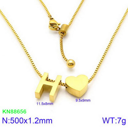 Stainless Steel Basic Letter Heart Shape Pendant Necklace