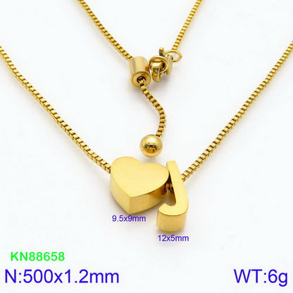 Stainless Steel Basic Letter Heart Shape Pendant Necklace