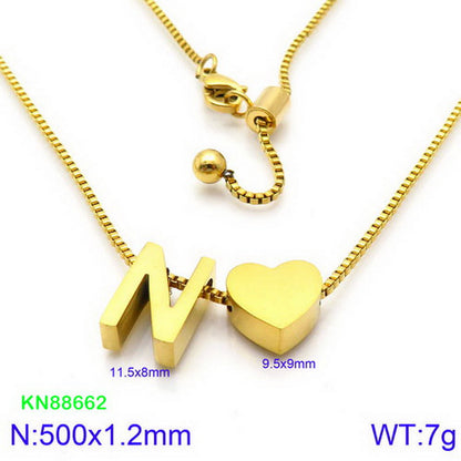 Stainless Steel Basic Letter Heart Shape Pendant Necklace