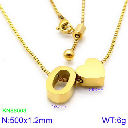 Stainless Steel Basic Letter Heart Shape Pendant Necklace