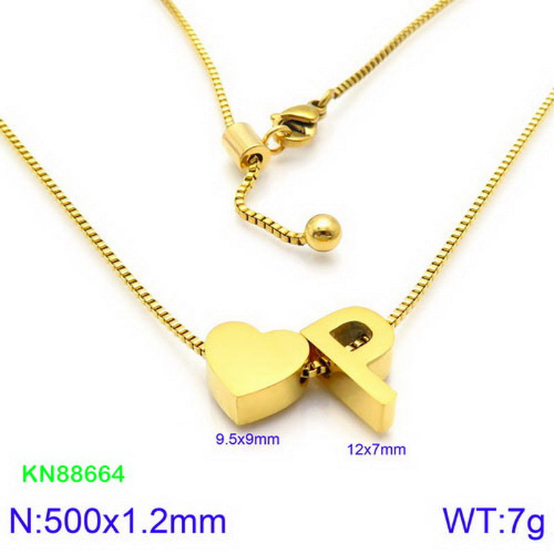 Stainless Steel Basic Letter Heart Shape Pendant Necklace