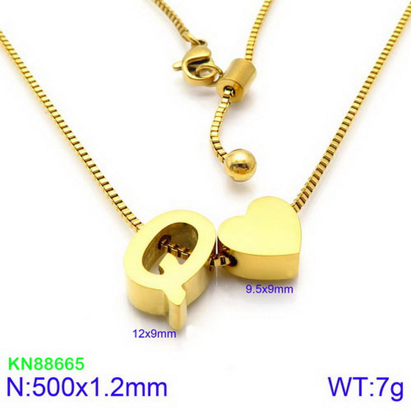 Stainless Steel Basic Letter Heart Shape Pendant Necklace