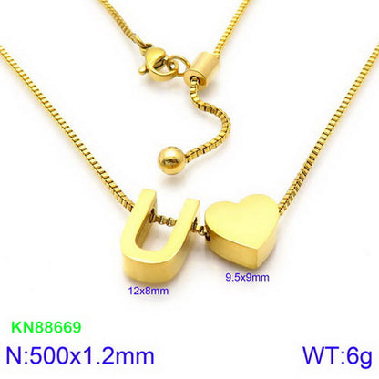 Stainless Steel Basic Letter Heart Shape Pendant Necklace