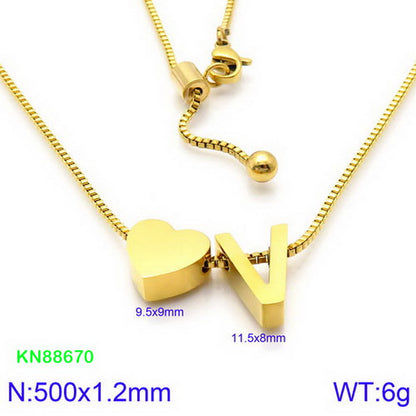 Stainless Steel Basic Letter Heart Shape Pendant Necklace