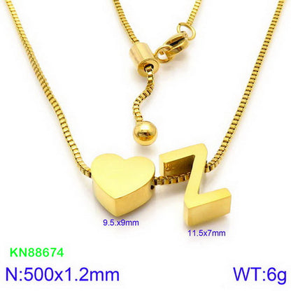 Stainless Steel Basic Letter Heart Shape Pendant Necklace