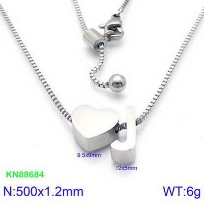 Stainless Steel Basic Letter Heart Shape Pendant Necklace