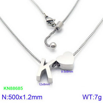 Stainless Steel Basic Letter Heart Shape Pendant Necklace